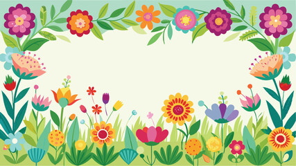 Obraz premium Seamless flower garden border, colorful spring floral frame vector 