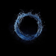Water splash forming a circle on black background.