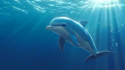 Graceful Dolphin Leaping Through Sunlit Underwater Ocean Scene