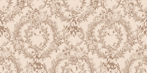 Elegant floral damask pattern in soft beige tones.
