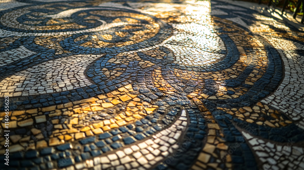 Poster colorful mosaic artwork capturing intricate patterns in natural light.