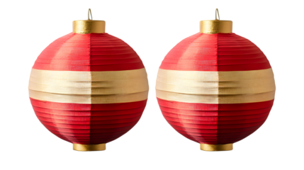 A pair of red and gold paper lanterns, isolated on transparent 