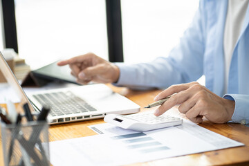 Man work from home. work online on laptop. businessman working online business concept with social distancing laptop online meeting.