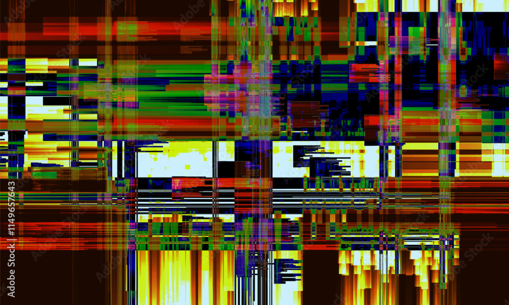 Aufkleber glitch background. digital colorful distortion with pixelated interference and corrupted screen visu