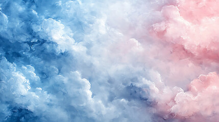 Dreamy Skies:  A serene and ethereal abstract background featuring a breathtaking panorama of fluffy clouds bathed in soft, pastel hues of blue and pink.  The clouds are gently swirling and merging.