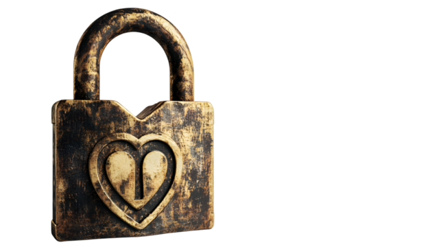 A love lock with initials carved, isolated on transparent