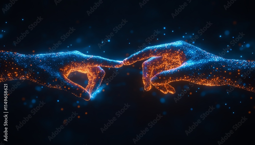 Leinwandbilder a dynamic image of two hands with fingertips almost touching, symbolizing the merging of human intel