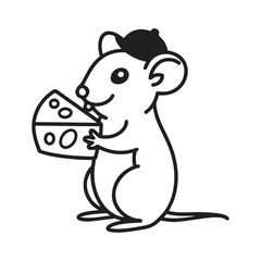 Black and White cute cartoon field mouse simple line illustration