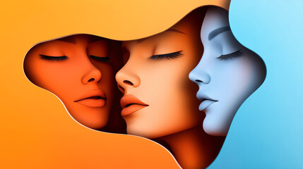 Exploring the beauty of abstract femininity through vibrant paper cut style illustration