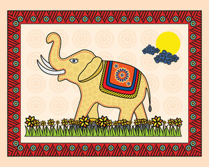 Wisdom of the Wild: A Peaceful Madhubani Painting of an Elephant. Madhubani elephant art, Indian folk art elephant, Madhubani wildlife art.