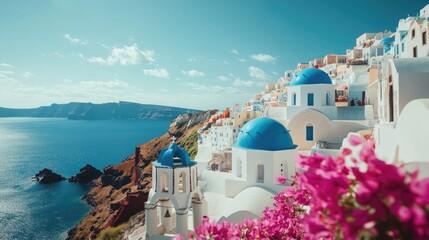 Stunning View of Santorini with White Buildings and Blue Domes