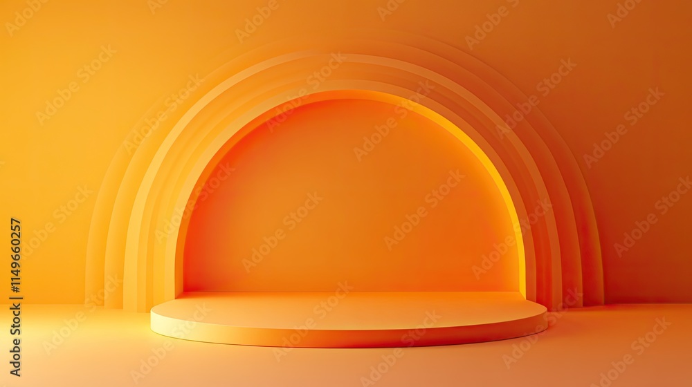 Poster modern minimalist stage with soft orange background and curved design