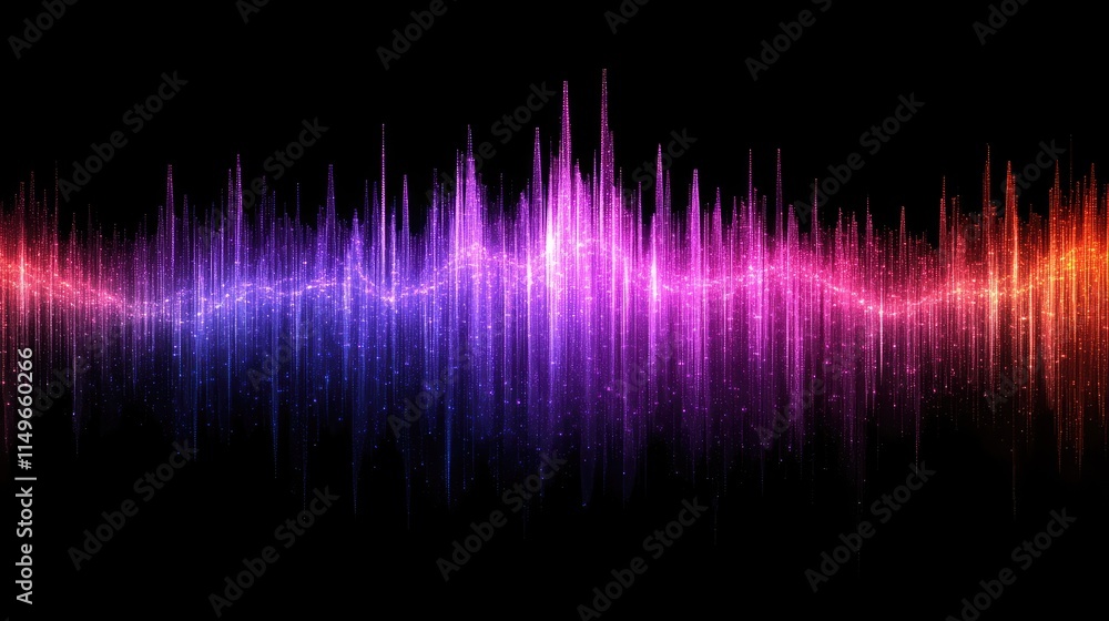 Poster vibrant sound waves in colorful visual display on black background