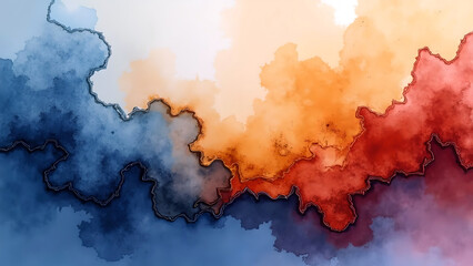 Obraz premium Watercolor Abstract Scene In style of Rippled Veins Style For backdrops with text overlay space, upper third composition, colorful design, jagged flowing tones