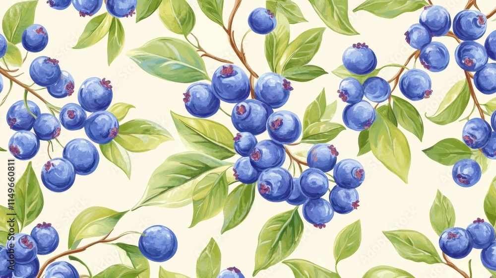 Poster blueberries and leaves pattern on soft background for design use