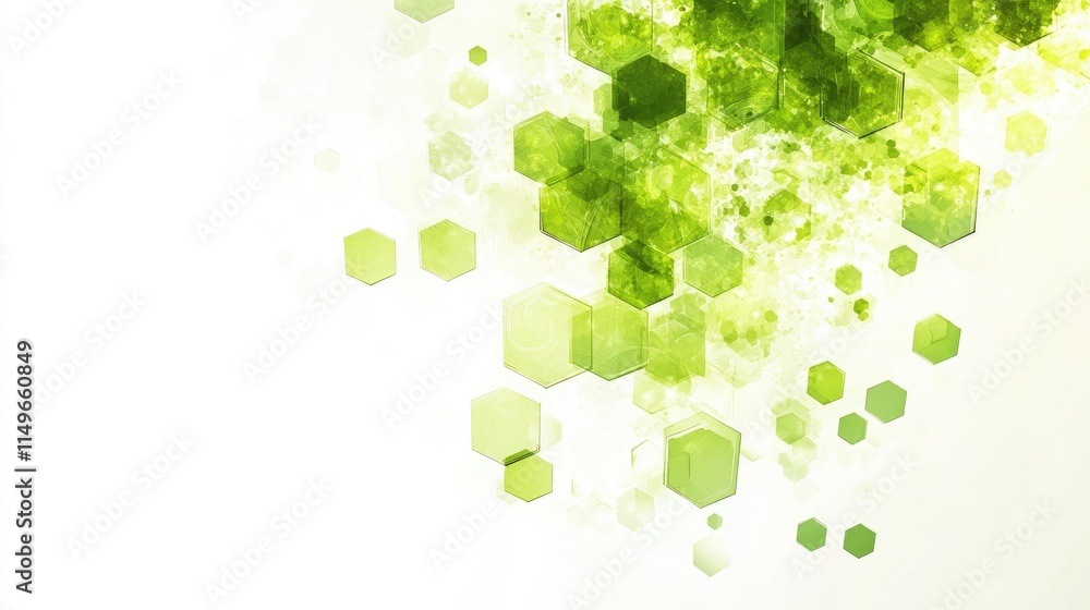 Poster abstract green hexagonal shapes with light background design