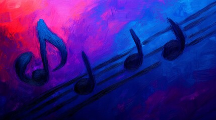 Abstract musical notes on a vibrant colorful background.