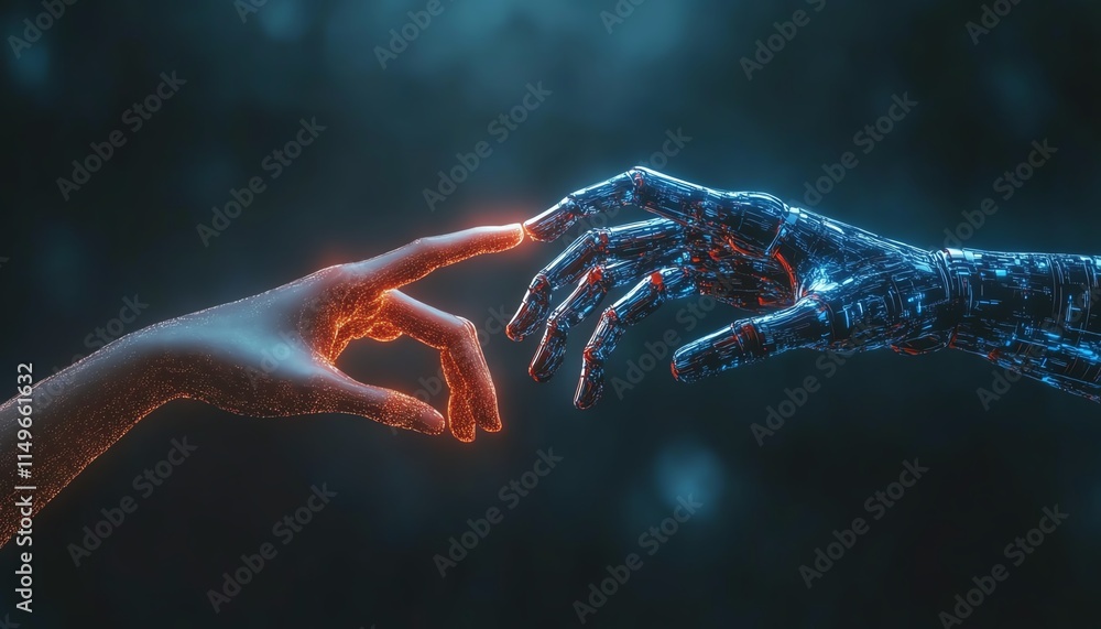 Aufkleber closeup of two hands almost touching, representing the convergence of artificial intelligence and hu