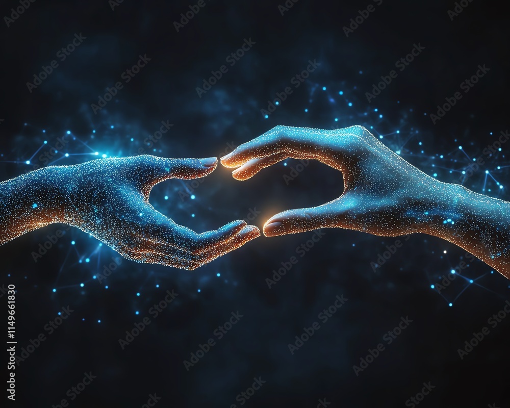 Leinwandbilder futuristic business concept with two hands reaching towards each other, symbolizing the interaction 