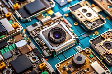 Fototapeta premium Smartphone Camera Parts Matrix: Tech Photography, Close-up Detail Shot