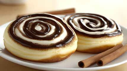 Cream Cheese Cinnamon Rolls with Chocolate Glaze - Delicious Pastry Image
