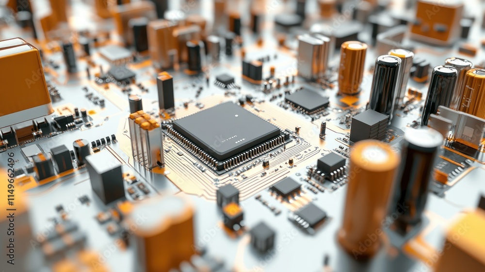 Aufkleber close-up view of computer circuit board with microprocessor and components