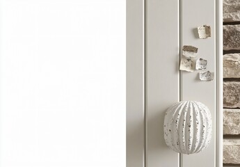 Elegant White Door Knob with Distressed Texture and Vintage Paper Accents