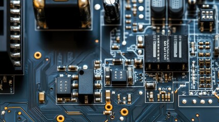 Fototapeta premium Close-Up of Complex Electronic Circuit Board with Microchips and Connectors