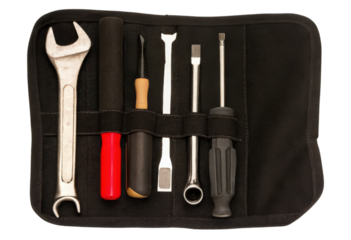 Handy tool kit with essential tools for repairs isolated with transparent background