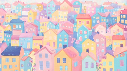 Whimsical Neighborhood of Colorful Residential Buildings and Homes in a Vibrant Cityscape