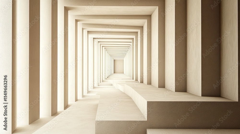 Poster abstract perspective of infinite square tunnel in soft beige tones