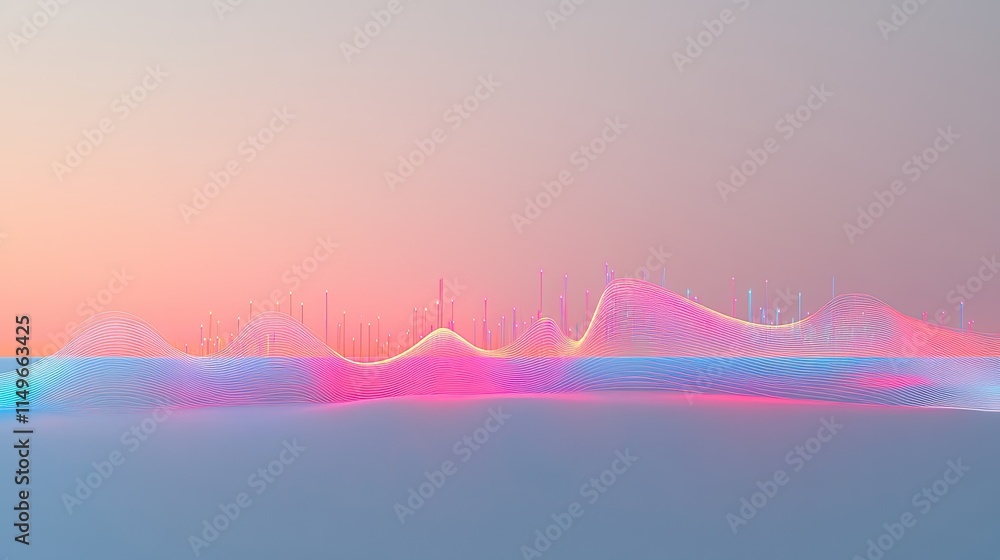 Poster abstract digital waves with vibrant colors and soft gradients