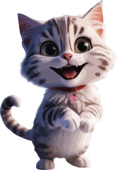 Watercolor vector of a cartoon kitten, isolated on a white background, eps.