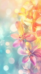 Fototapeta premium A colorful flower with a blue background. The flower is surrounded by a blurry background. The flower is in the center of the image