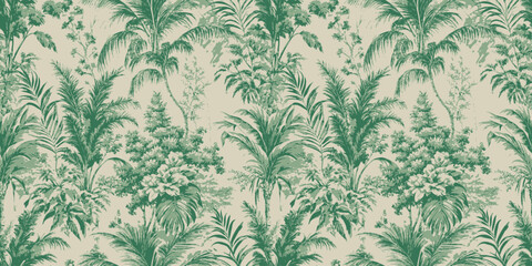 Tropical green foliage pattern evoking a serene and lush atmosphere.