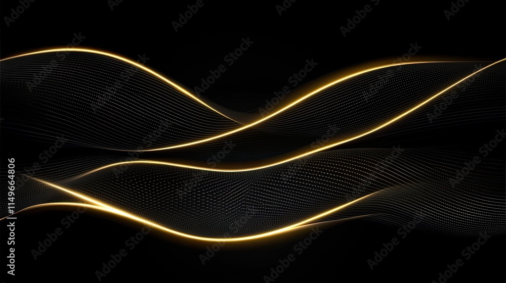 Poster elegant abstract flow with golden lines on black background