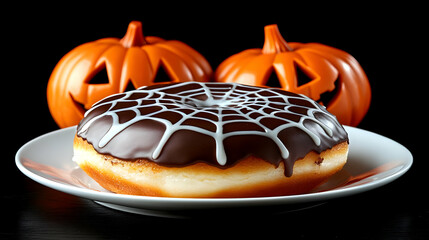 Halloween Chocolate Donut with Spiderweb Illustration
