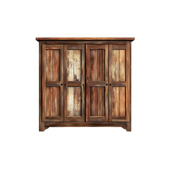 Rustic wooden cabinet with multiple doors, Isolated on white background 