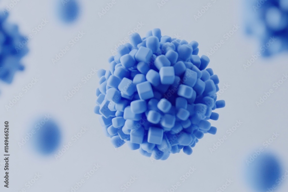 Poster abstract 3d rendering of a blue sphere composed of many small cubes.