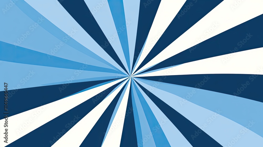 Poster blue and white rays forming a sunburst pattern in abstract design