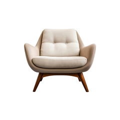 Elegant armchair with soft fabric seat and wooden legs, perfect for modern interiors, Isolated on white background