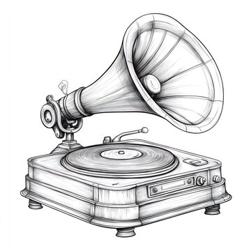 vintage gramophone sketch on white background clip art preview