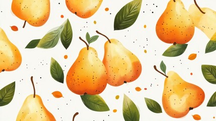 Obraz premium Beautiful Watercolor Pears and Leaves Pattern Design for Backgrounds
