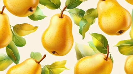 Vibrant Pears with Leaves on a Soft Background for Design Projects