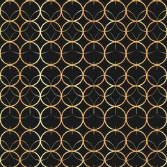 Naklejka premium black background circle round gold line curve seamless pattern curve luxury abstract retro vintage ornament picture