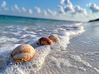 Obraz premium Waves gently lapping on shoreline coastal beach photography sunny day close-up tranquil nature scene