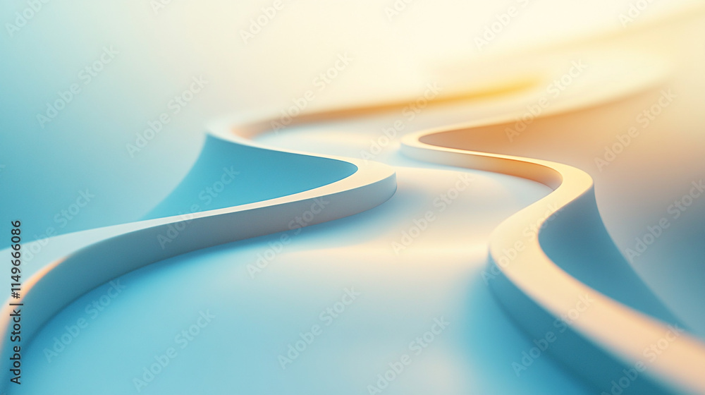 Poster curved patterns create a serene atmosphere in soft light shades.