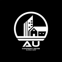 AU logo design, AU simple and modern logo. AU luxurious alphabet design home and city style logo design