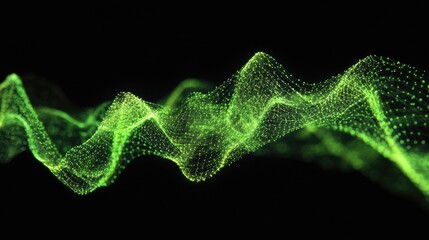 Abstract Green Wave Visualization with Light Dots on Black Background
