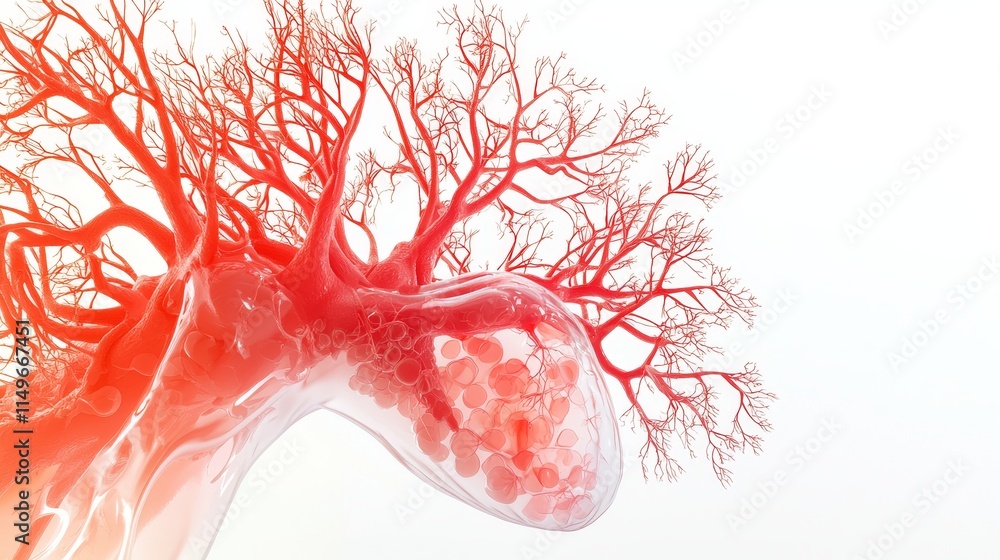 Poster abstract representation of a vascular tree with intricate branches and fluid-like shapes in a bright